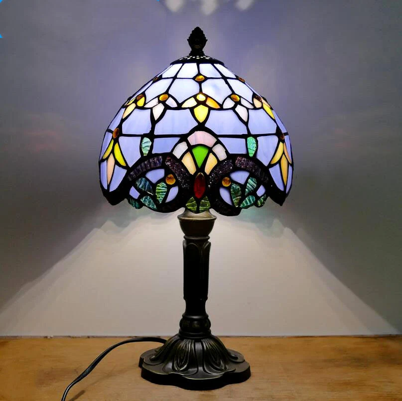 HULIANFU 2026  Mediterranean Style Restaurant Bar Cafe LED Vintage Desk Lamp Bedside Colorful Glass Table Lamps Nightstand Light Bedroom Lamp - Deanwangkt