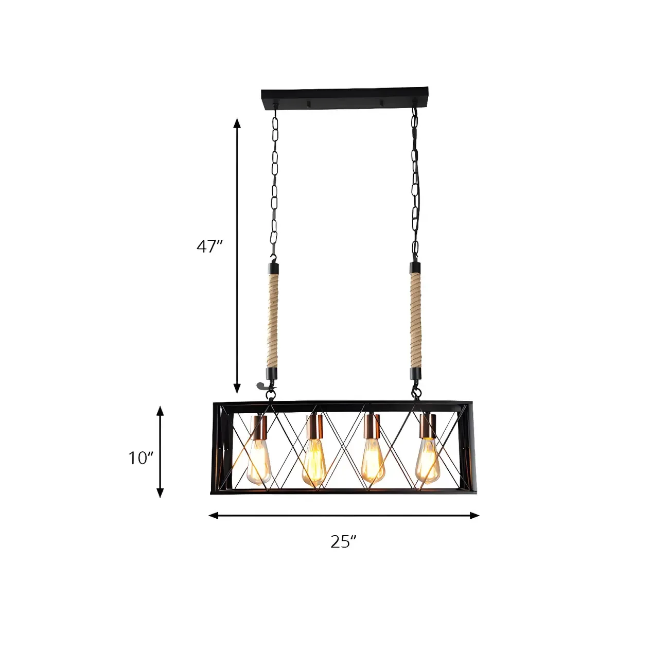 Industrial 4-Light Rectangle Black Metal Pendant Light