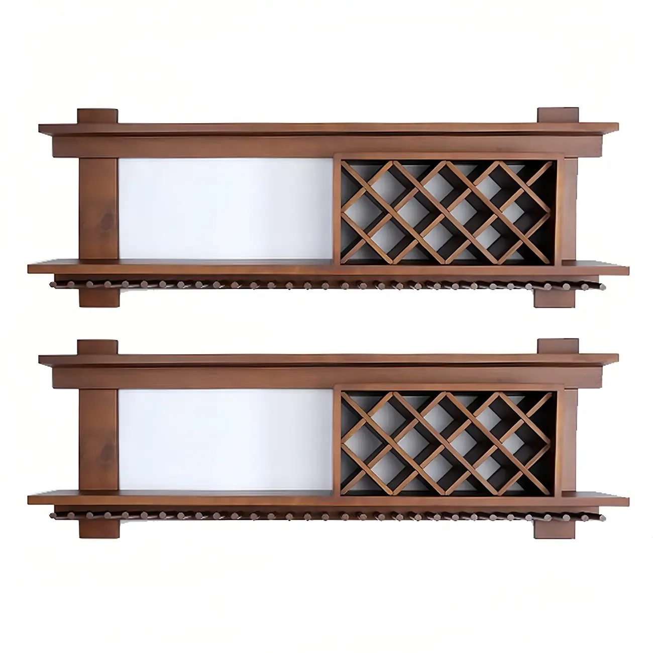 Pine Wooden Wall-Mounted Display Open Wine Bottle & Glass Rack