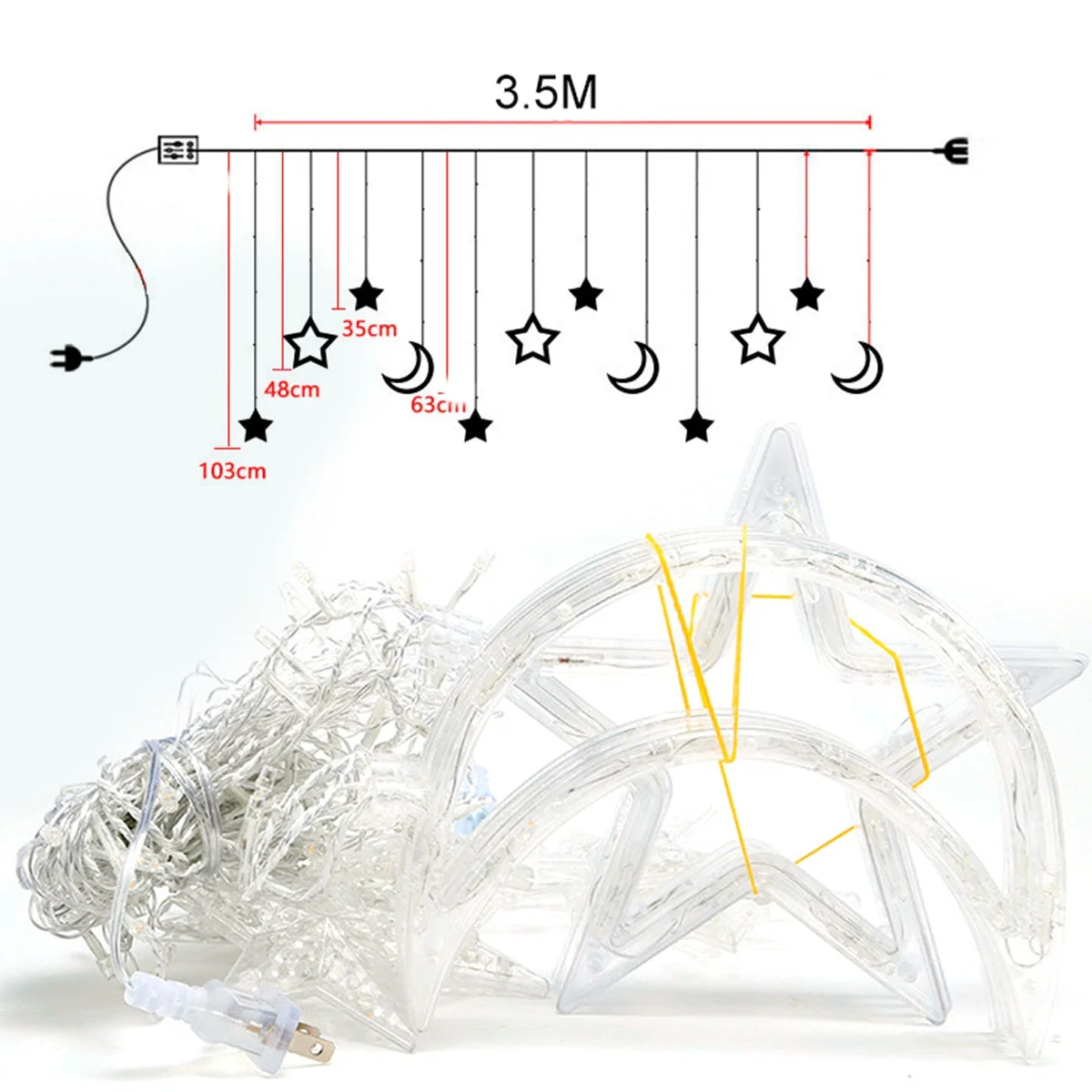 HULIANFU Star Moon Led Curtain Garland String Light Eid Mubarak Ramadan Decoration Islam Muslim Party Decor Eid Al Adha Gift Eid Mubarak - Deanwangkt
