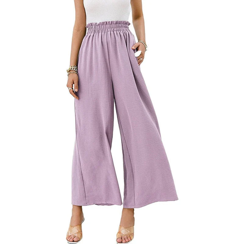 Hulianfu Autumn Summer Fashion Cotton Linen Pants Women Solid Fungus Edge High Waist Women's Trousers Wide Leg Casual Pants - Deanwangkt