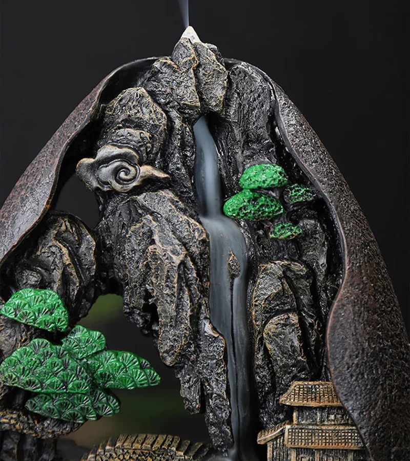 HULIANFU Mountain River Waterfall Incense Burner Creative Home Decor Incense Holder Portable Resin Smoke Backflow Censer Handicrafts - Deanwangkt