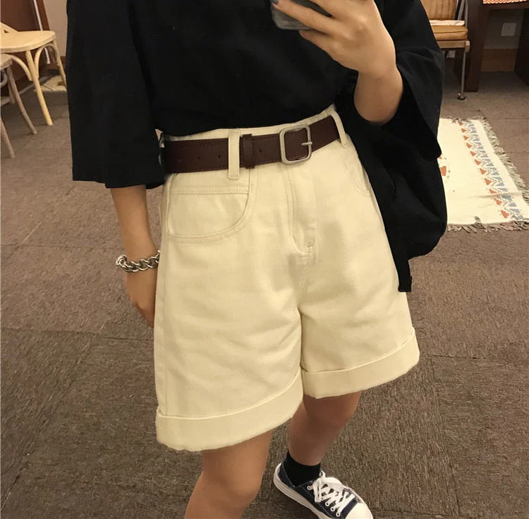 Spring And Summer New Women's Casual Loose Denim Shorts Fashion High Waist Wide Leg Shorts Female Bottoms B01409O - Deanwangkt