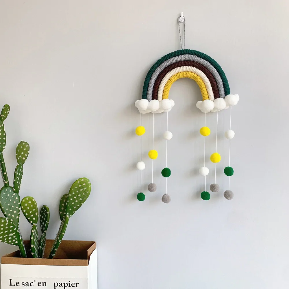 HULIANFU Nordic Cloud Rainbow Raindrop Wall Hangings Decoration For Kid Girls Bedroom Hanging Pendant Baby Bed Tent Hanging Toy Pendant - Deanwangkt