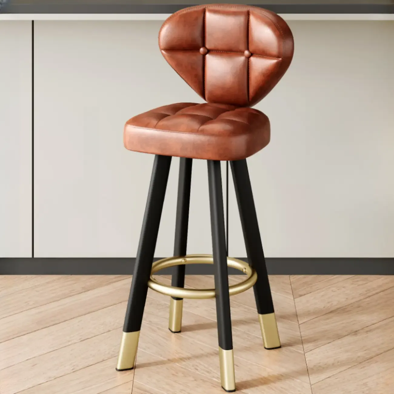 Modern Tufted Counter Height Bar Stools with Metal Footrest