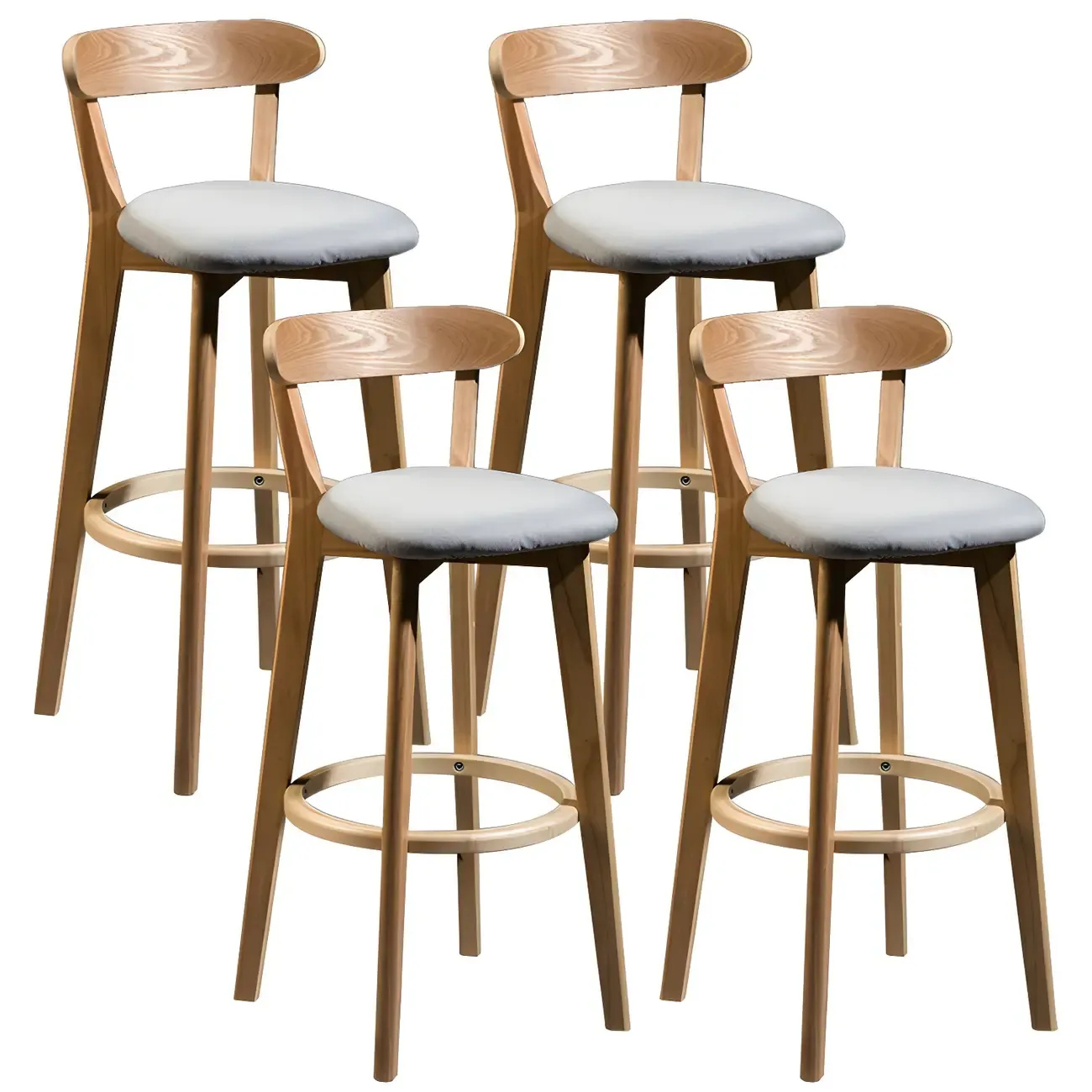 Wooden Upholstered Low Back Bar Height Stools Set of 2