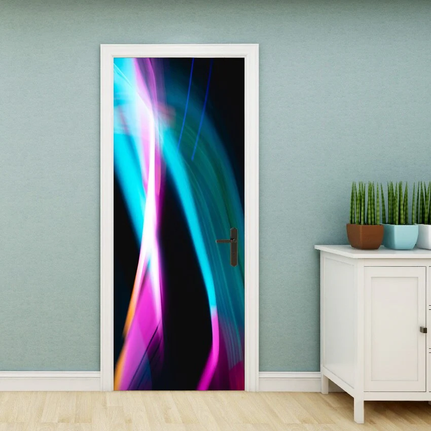 HULIANFU PVC Material Self-adhesive Door Stickers Art Colorful Light Tie-dye Blooming Abstract Home Decor Poster Door Decoration Stickers - Deanwangkt