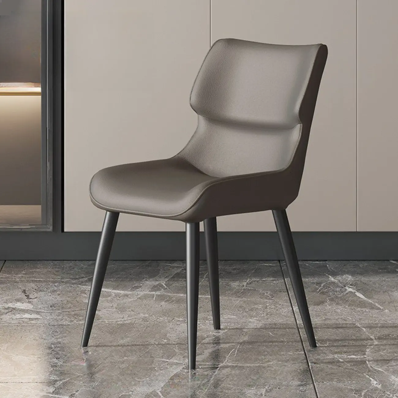 Modern Faux Leather Upholstery Dining Chair with Metal Legs