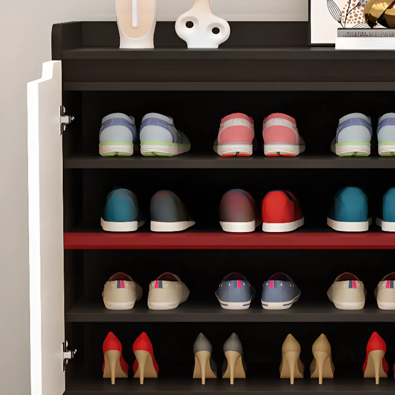 Sleek Milk Cocoa Wood Shoe Cabinet with Display Top