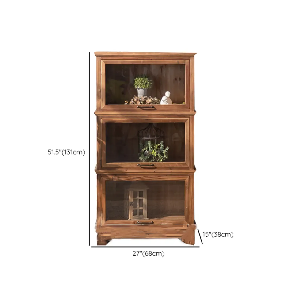 Traditional Multi-Shelves Brown Wooden Flip-Up China Cabinet