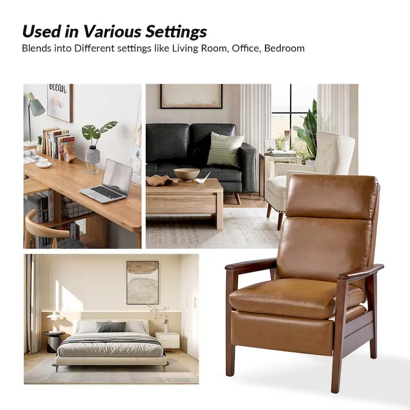 Patrick Mid-century Vegan Leather Solid Wood Recliner Set of 2 by HULALA HOME