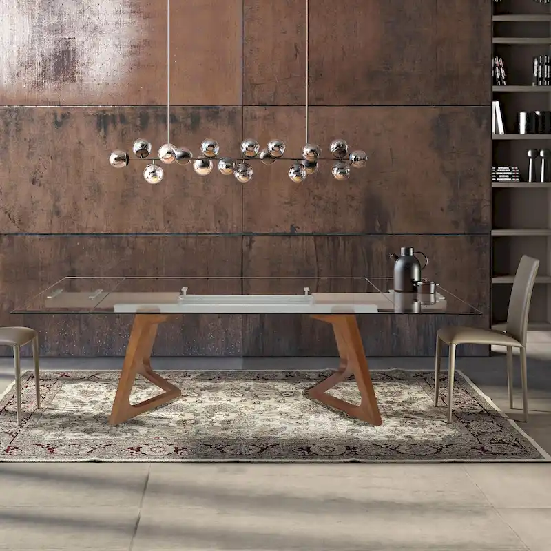 transparent Glass Top with Wood Leg Extendable Dining Table - 63/94.5*35.43*29.53 inches