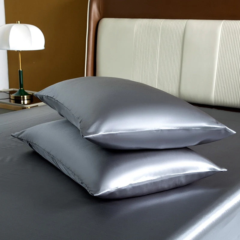 HULIANFU Satin Silk Bedding Sheet Set Solid Color Fitted Sheet Set Single Double King Size Bed Sheet Set Luxury Rayon Flat Sheet Set - Deanwangkt