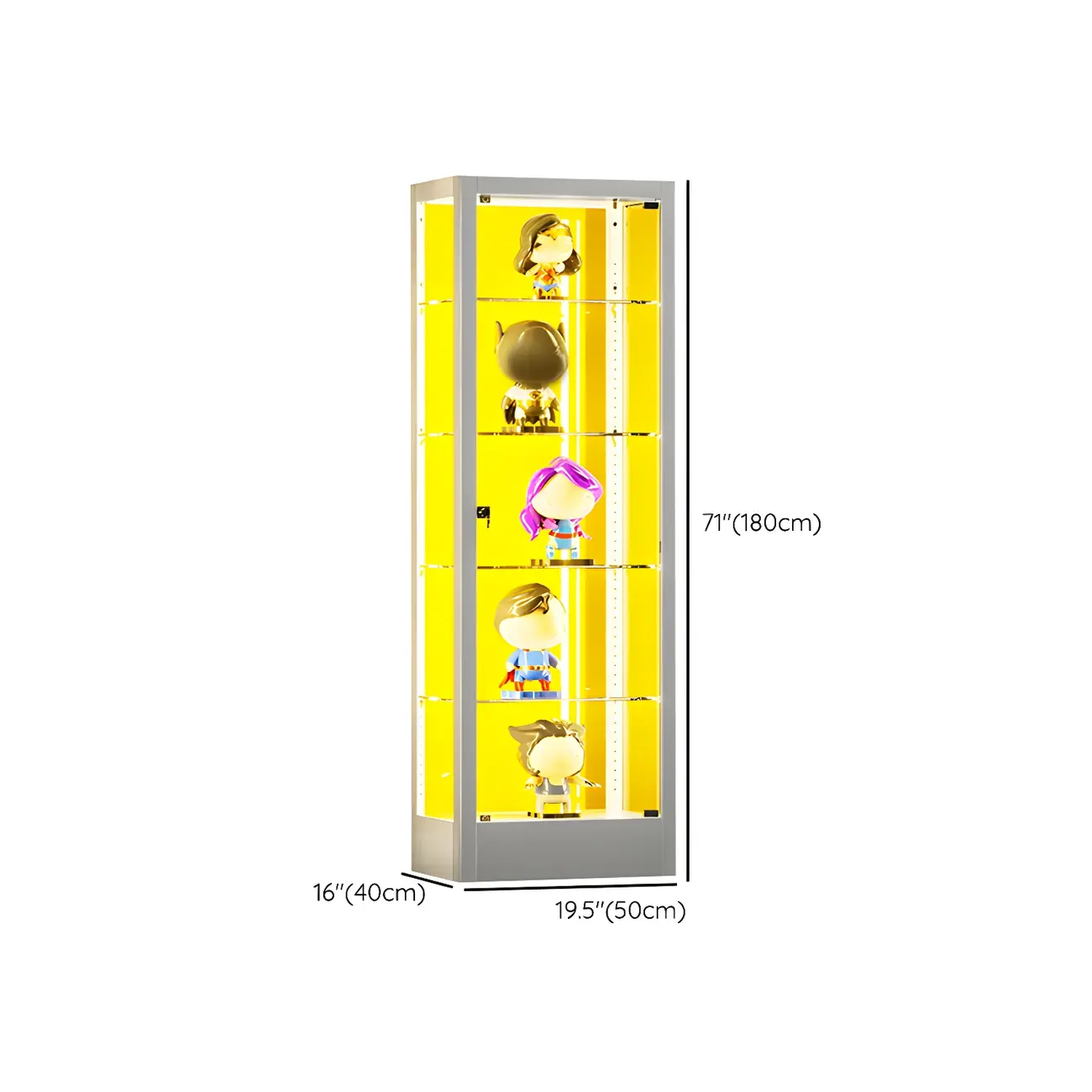 Adjustable Shelves White Glass Locking Curio Cabinet