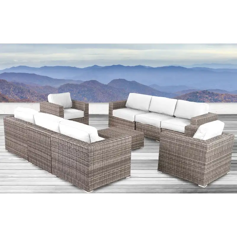 LSI Antibes Grey Wicker Sunbrella 9-piece Sofa Club Set