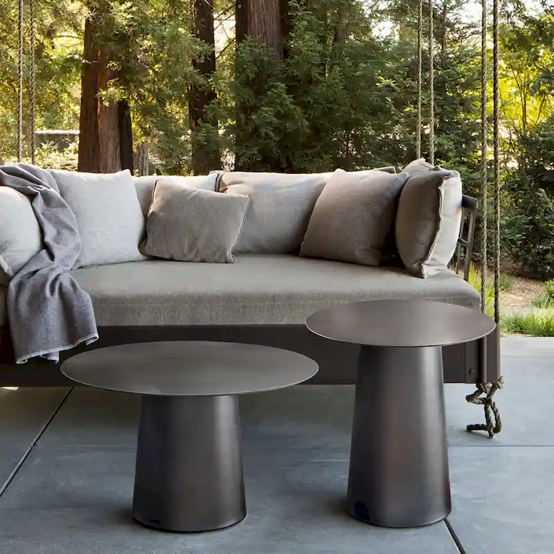 DancyHome Outdoor Mid Century Modern Metal Single Round Coffee Table -Black 23.6W