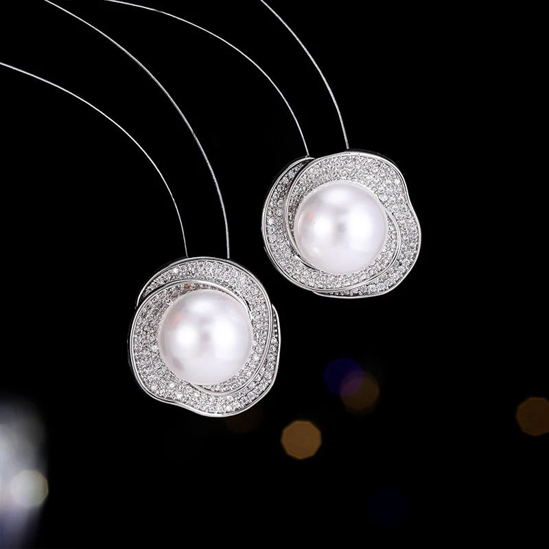 2025 Light luxury high-end  exaggerated stud earrings niche micro-inlaid zircon exquisite temperament personalized high-end pearl earrings - Deanwangkt