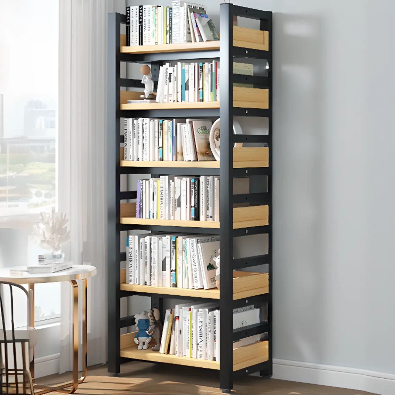 Modish Multi-Layer Open Back Wooden Tall Bookshelves