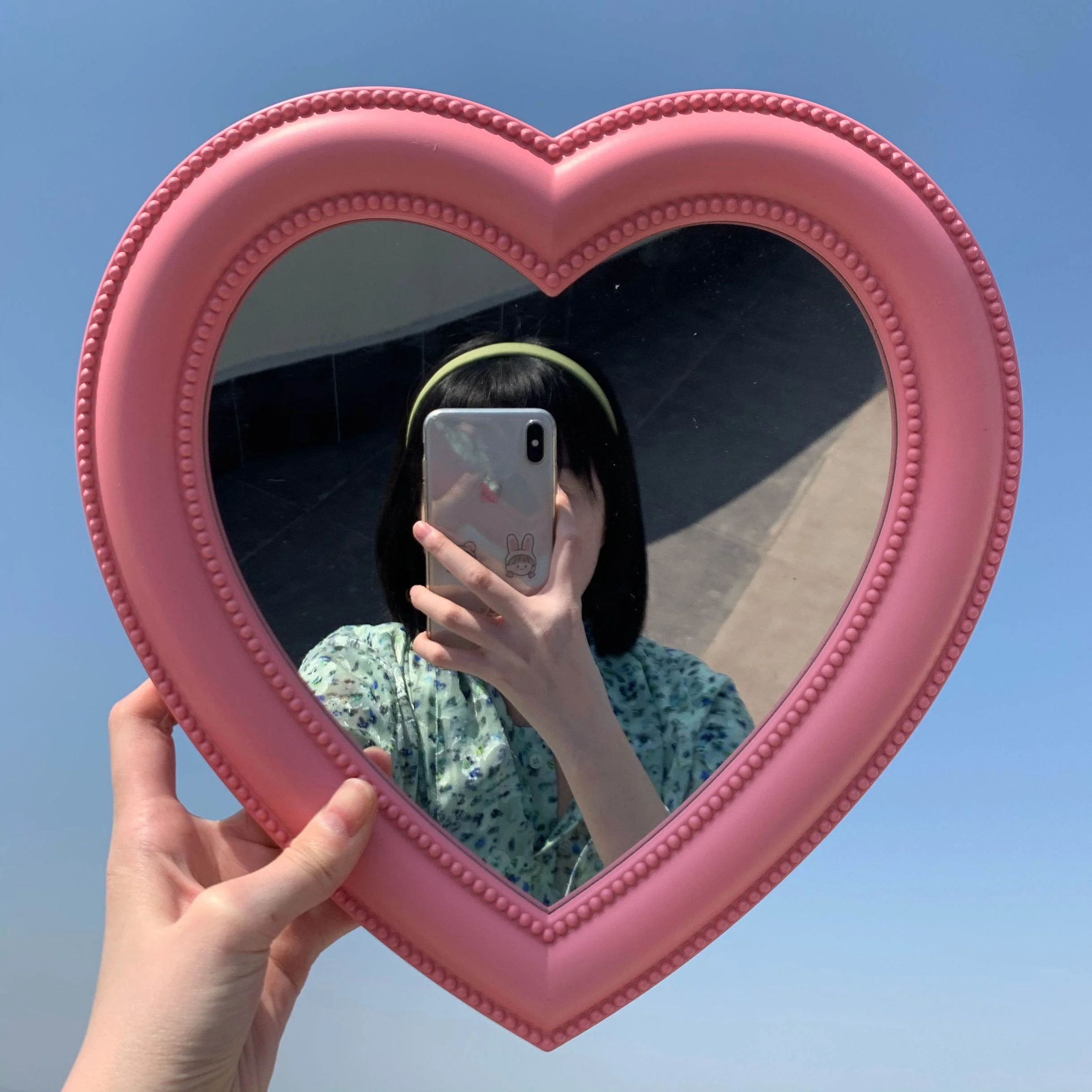 HULIANFU Ins Love Heart Cosmetic Mirror Wall Hanging Dormitory Dressing Mirror Pink White Korean Living Room Decorative Mirrors For Girls - Deanwangkt