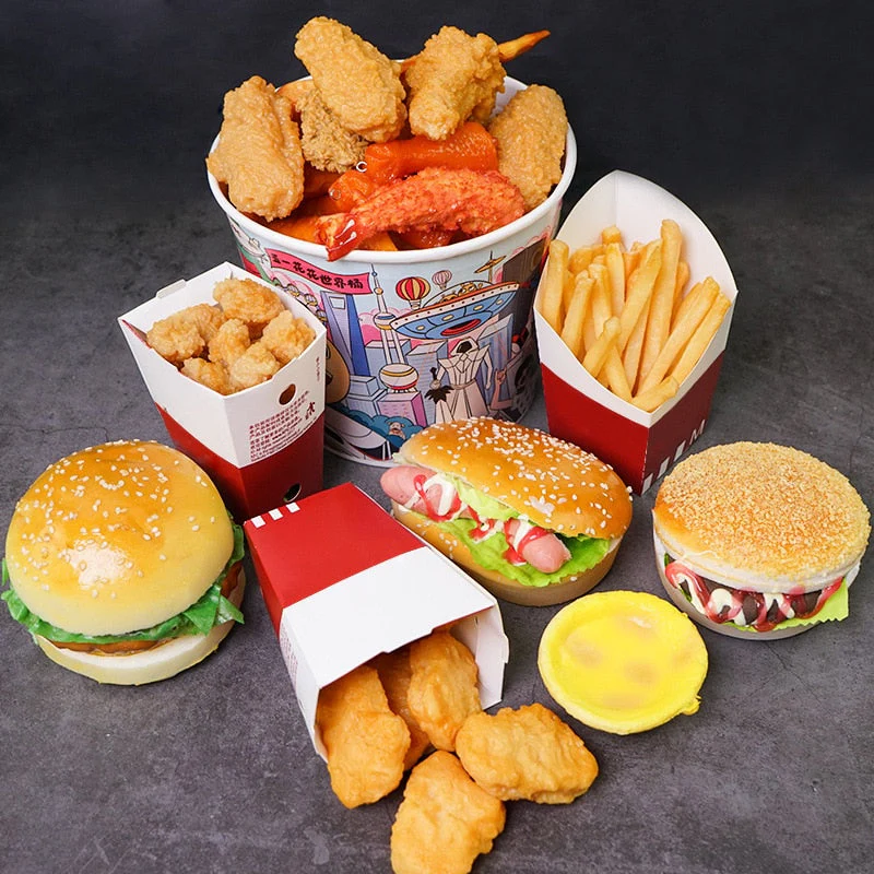 HULIANFU Simulation Fried Chicken Model Food Photo Prop Artificial Hamburger Fake French Fries Cake Funny Toys Fast Food Shop Display Dec - Deanwangkt