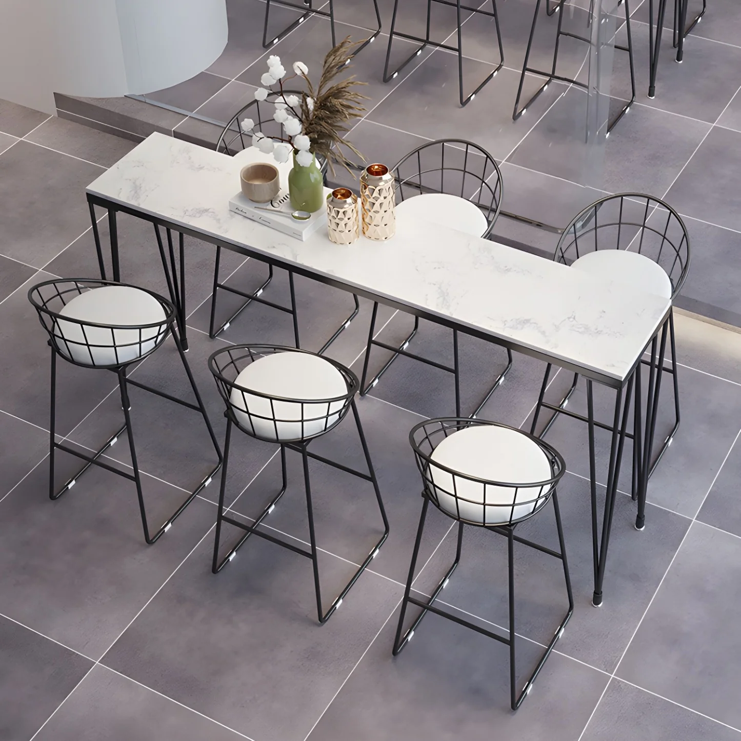 Sleek Black Faux Marble Top Bar Tables