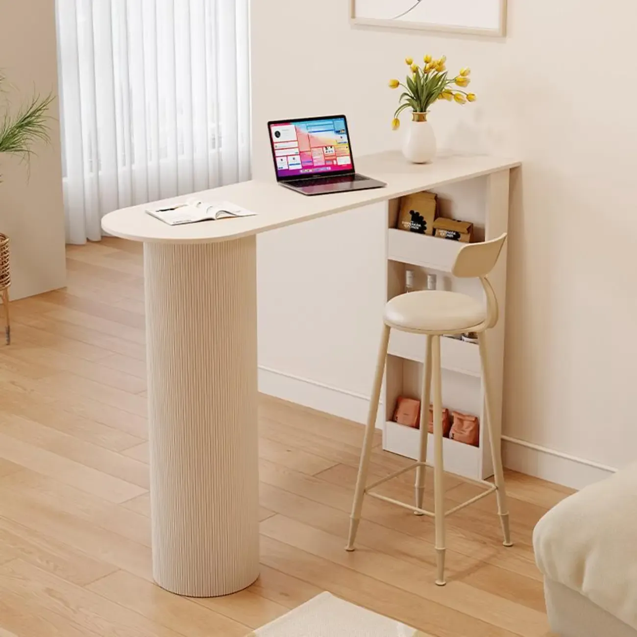 Modern Free Form White Stone Metal 3-Tier Shelf Bar Tables