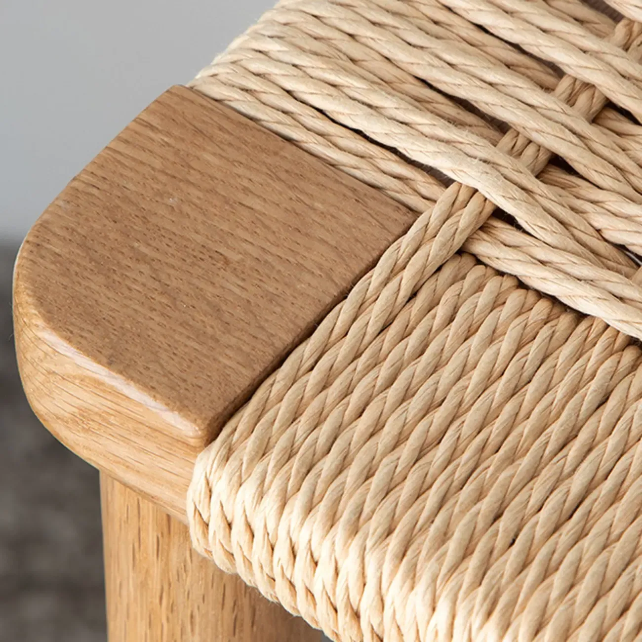 Natural Wood Backless Woven Seat Counter Height Bar Stool