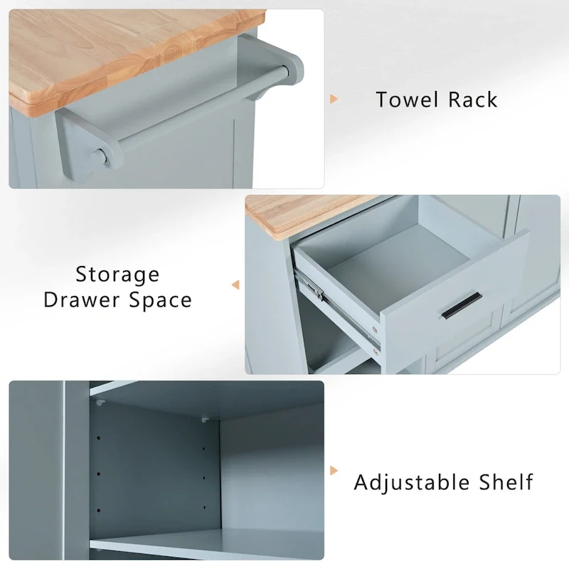 Rolling Kitchen Island w/ Foldable Counter Top,Towel Rack and Drawer