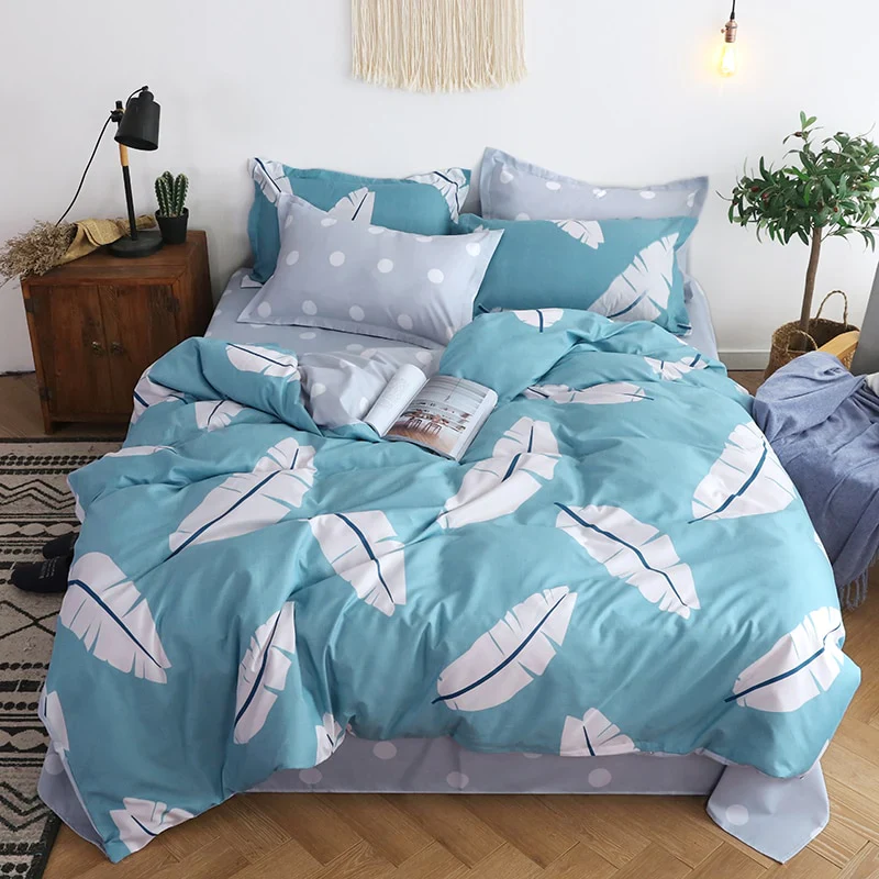 HULIANFU Nordic Duvet Cover Set Leaf Striped Star Bedding Set Single Double Queen King Size240x220 Simple Polyester Quilt Cover Bed Sheet - Deanwangkt