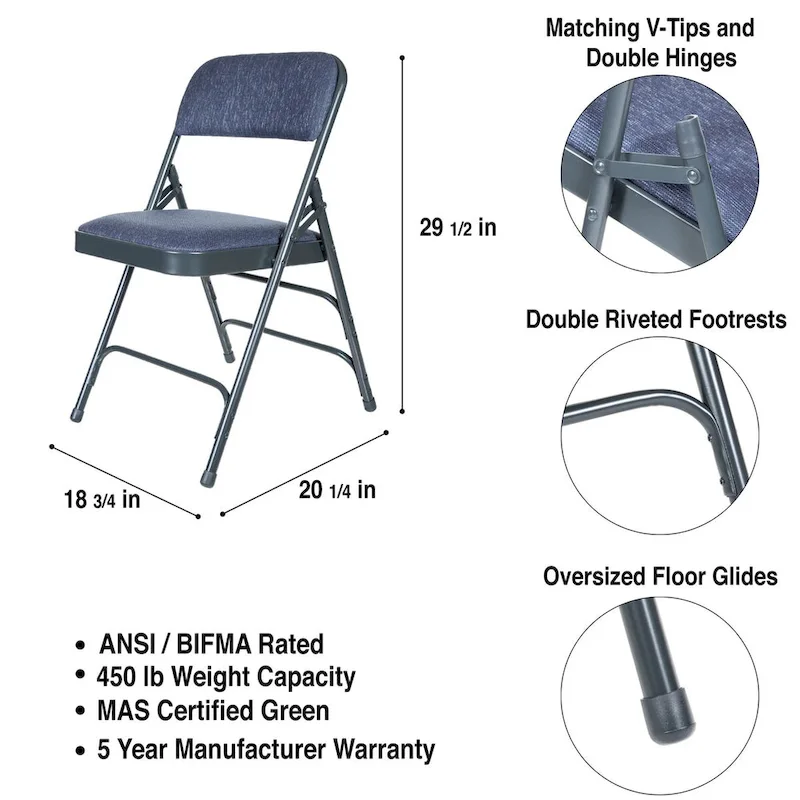 Hampden Furnishings Bernadine Collection Fabric Triple Brace Folding Chair, Pack of 4