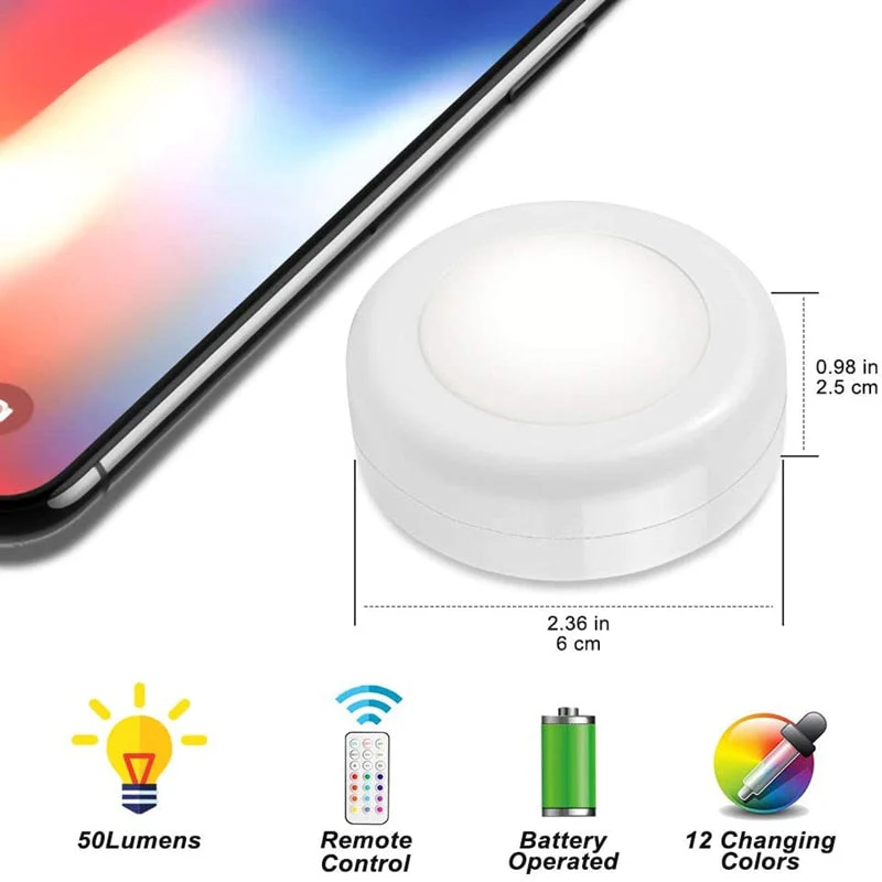 HULIANFU LED Puck Light Remote Control Dimmable Wireless Touch Sensor Battery Operated Portable Kitchen Hallway Closet Cabinet Night Lamp - Deanwangkt