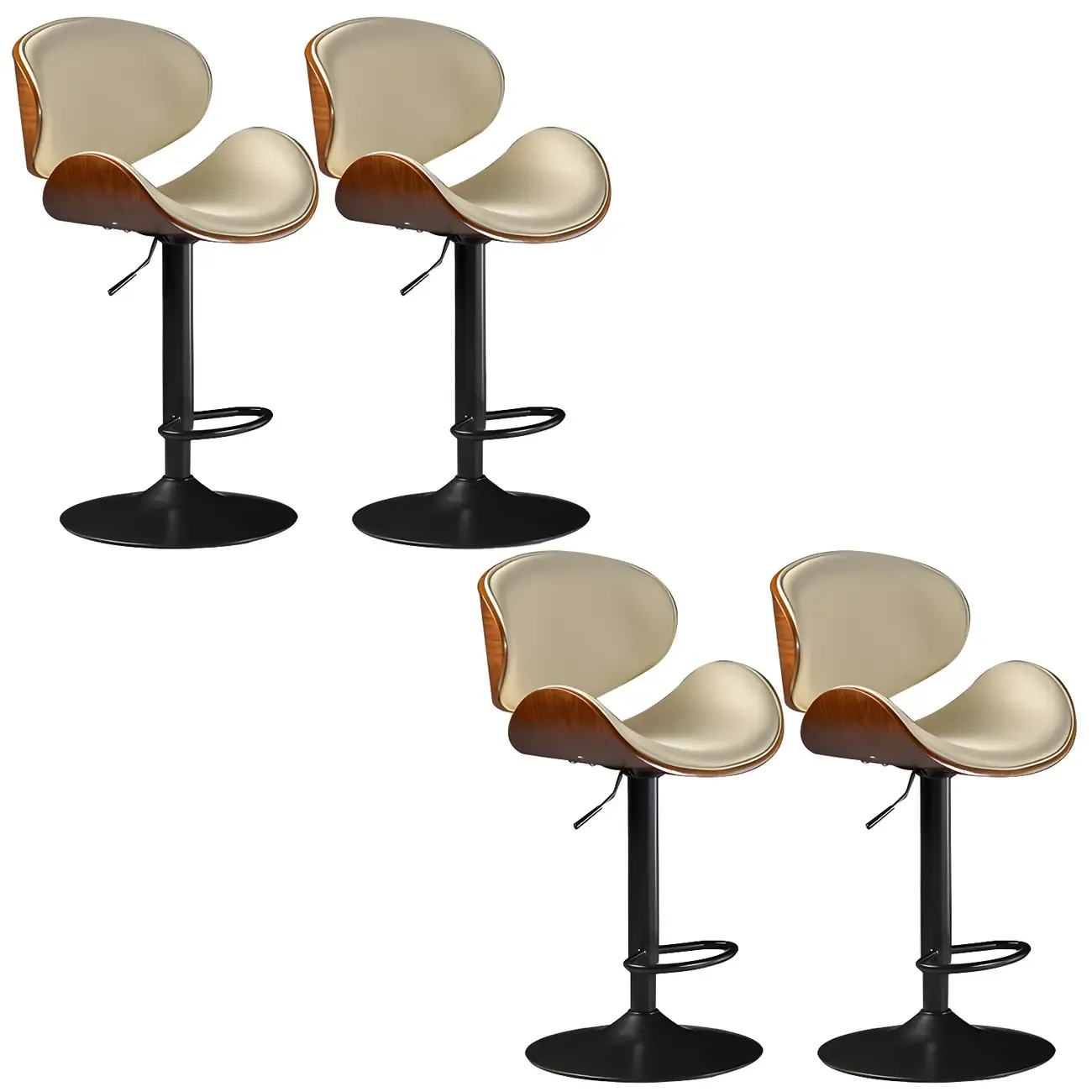 Modern Adjustable Leather Swivel Bar Stools with Backs