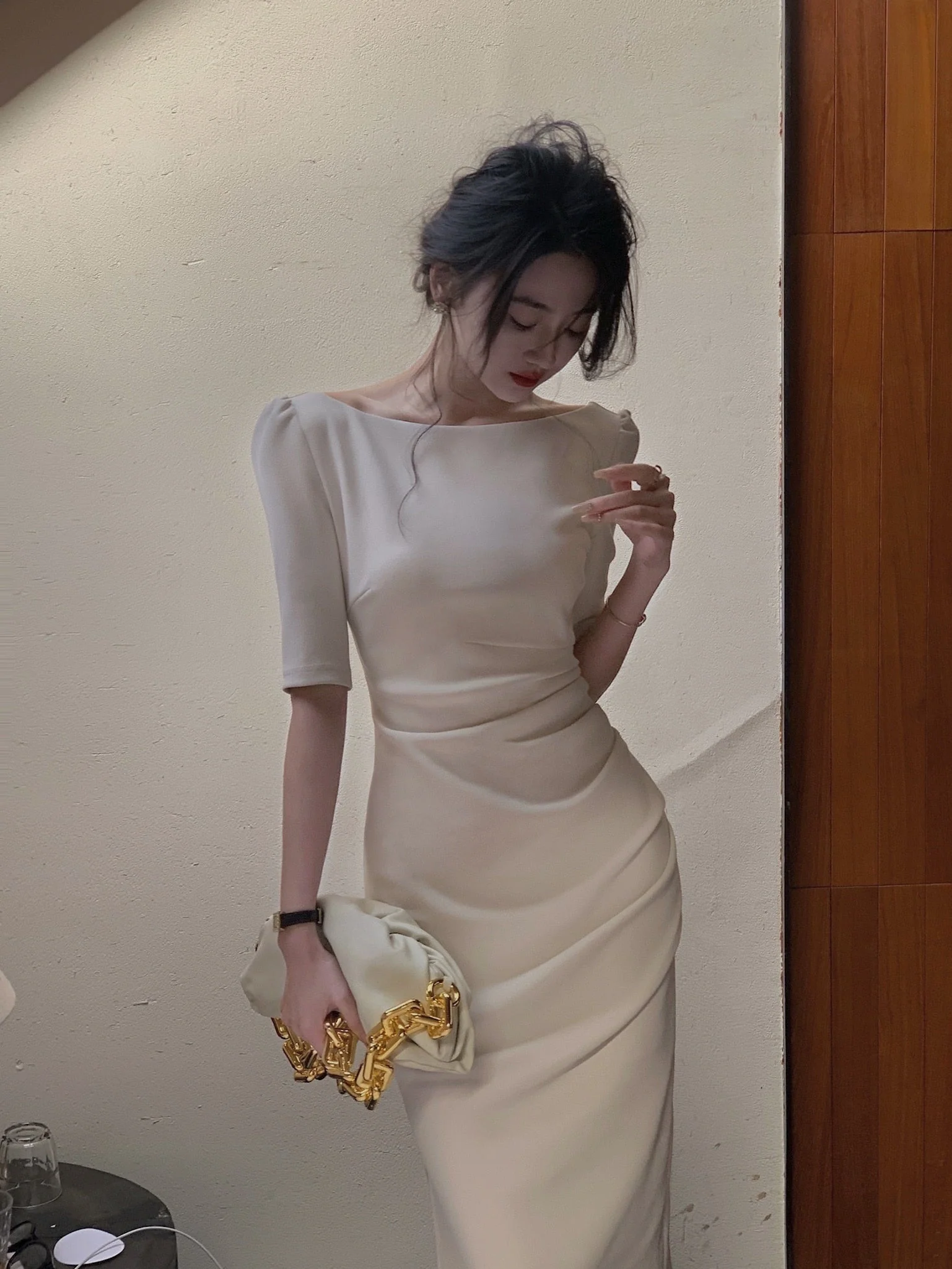 Simple Dress For Women Elegant Midi Bodycon Dress Office Ladies Solid Clothing Femme Fashion Summer Vestidos Dresses - Deanwangkt