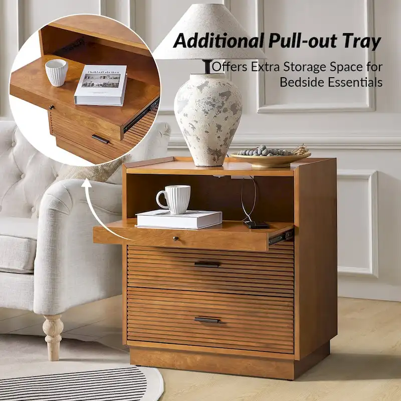 Lorenz Mid-century Nightstand with USB and LED Light Set of 2 by HULALA HOME