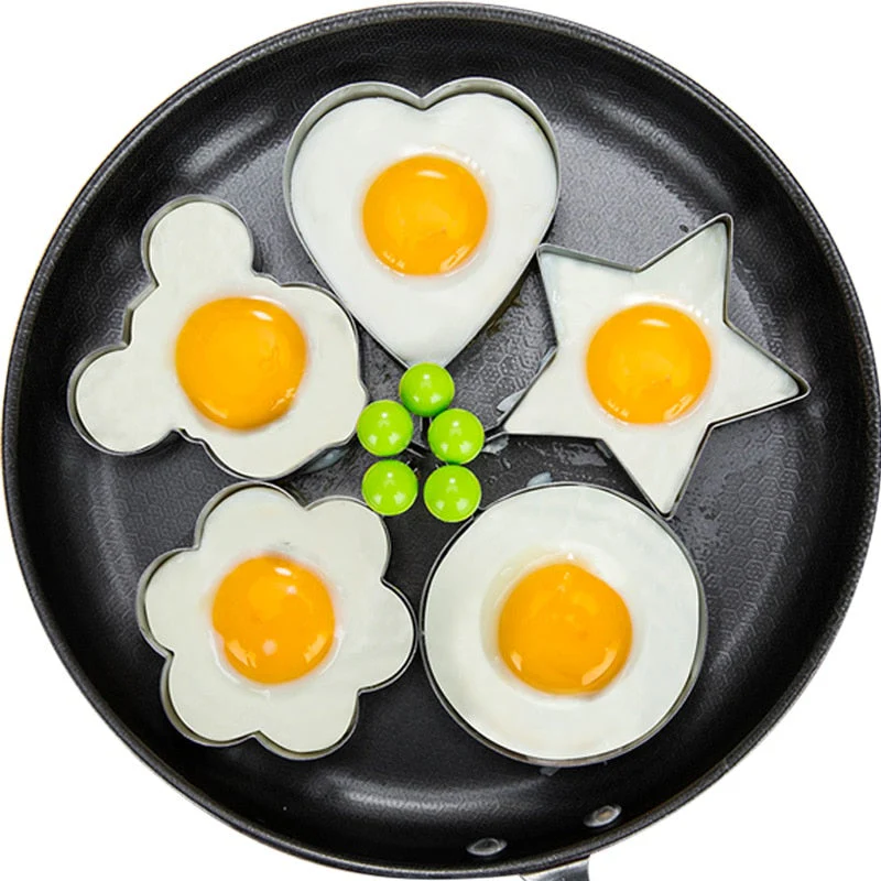 HULIANFU Stainless Steel 5Style Fried Egg Pancake Shaper Omelette Mold Mould Frying Egg Cooking Tools Kitchen Accessories Gadget Rings - Deanwangkt