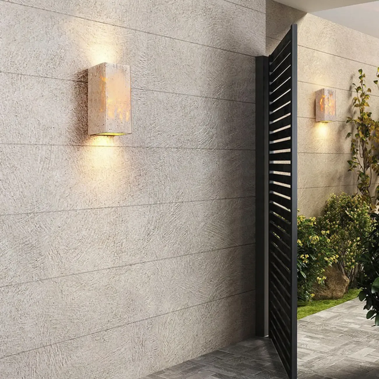 Modern Stone Beige Geometry Outdoor Wall Sconce