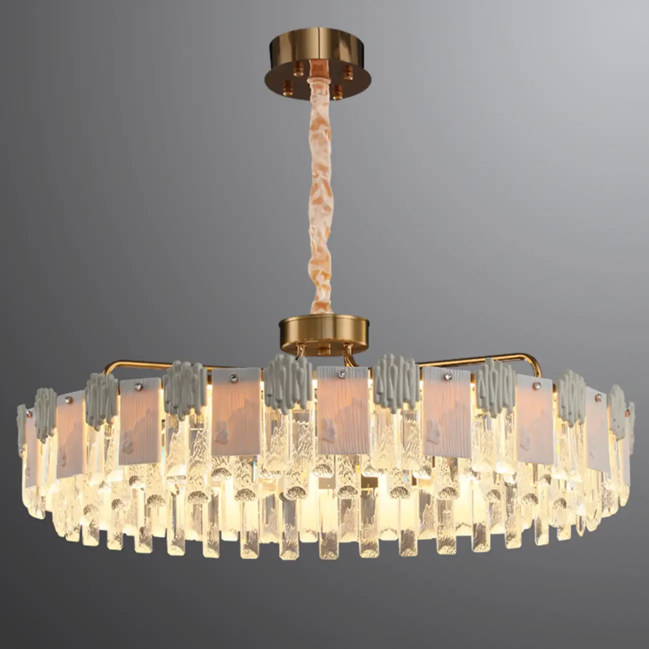 Modern Round Gold Crystal Drum Dimmable LED Chandelier