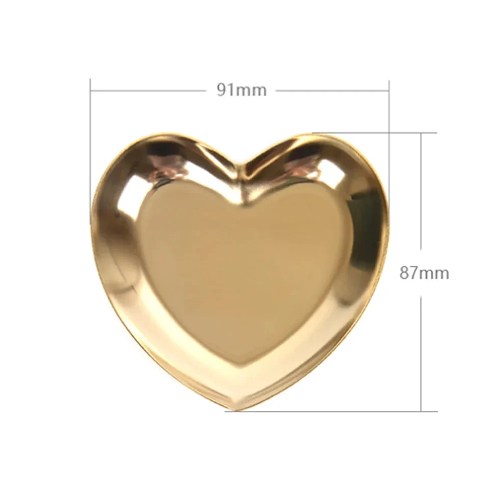 HULIANFU Nordic Stainless Steel Storage Tray Dish Jewelry Ring Organizer Bread Dessert Snack Plate Golden Heart Shaped Plate Home Decor - Deanwangkt