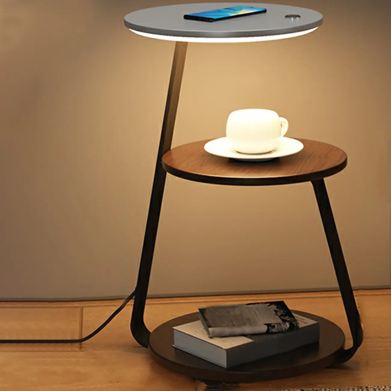 Lighting 3-Tier Faux Marble Top Open Storage Nightstand