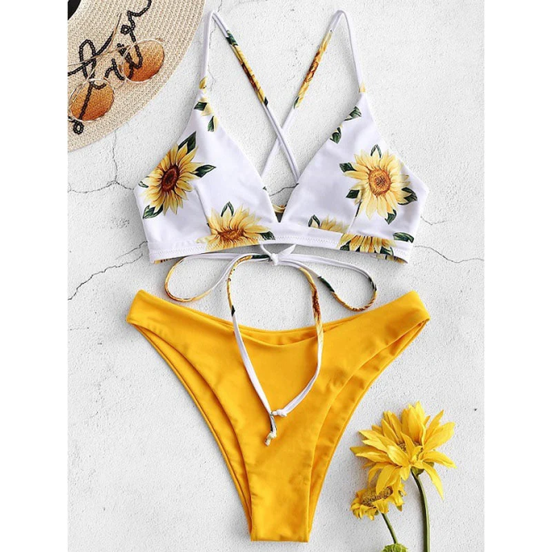 Women's Swimwear Push Up Bandeau Bikini Low Waist Beachwear Two-Piece Separates Printed Bikini Set Sexy Exotic Swimsuit - Deanwangkt