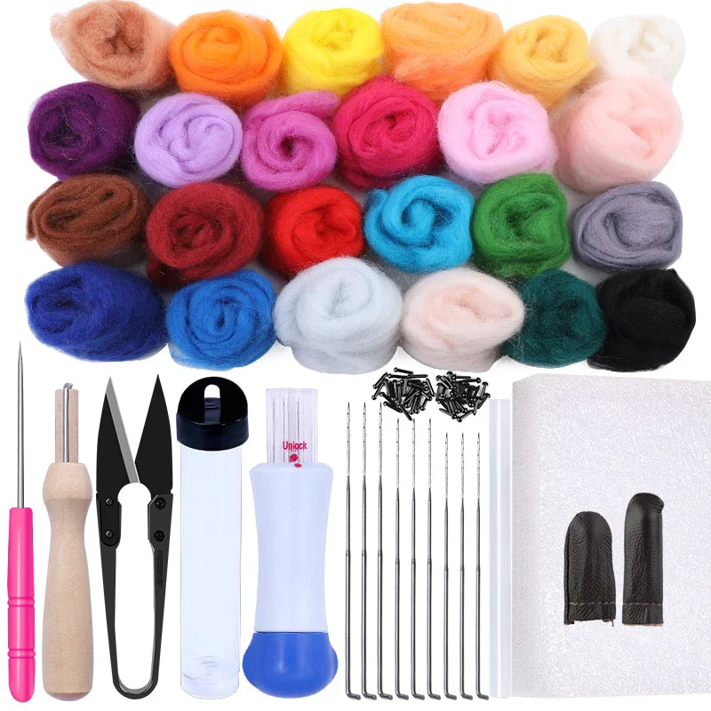 HULIANFU MIUSIE 16/25 Color Needle Felting Kit Wool Felting Tools Handmade Felt Needle Set 7pcs Pack Felting Fabric Materials Accessories - Deanwangkt