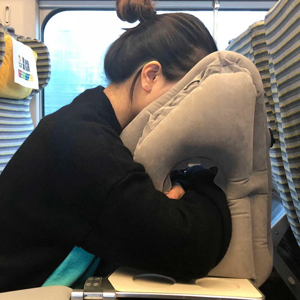 HULIANFU Upgraded Inflatable Air Cushion Travel Pillow Headrest Chin Support Cushions for Airplane Plane Car Office Rest Neck Nap Pillows - Deanwangkt