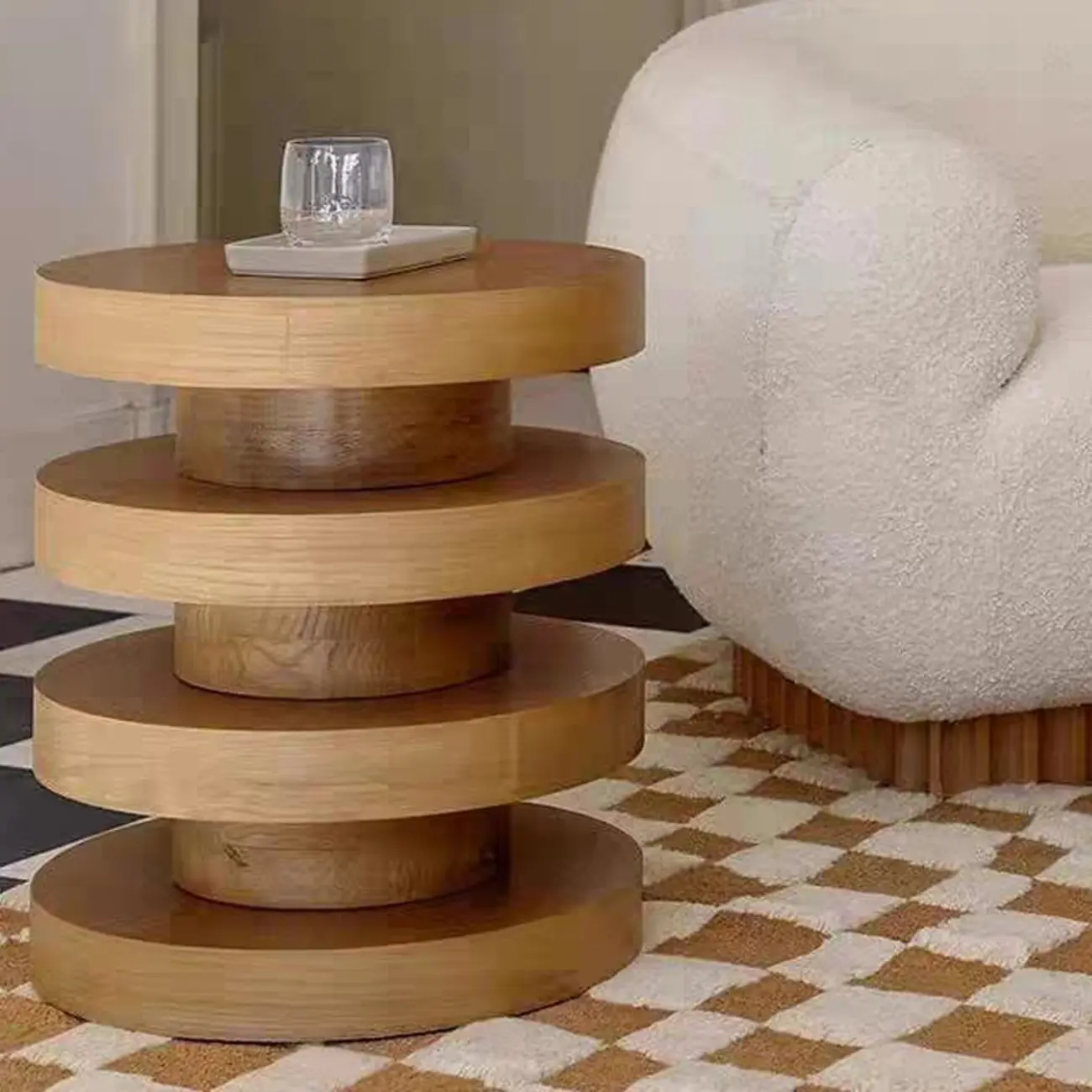 Living Room Black Circular Stacked Wood Side Table