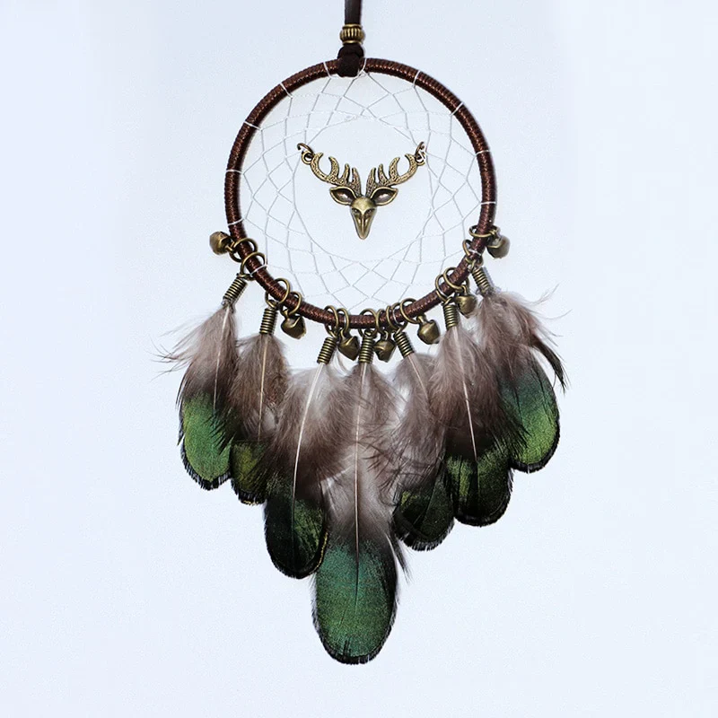 HULIANFU Original silver gray dream catcher 2 ring Indian feather hanging art gifts to bestie friends creative valentine's day gifts - Deanwangkt