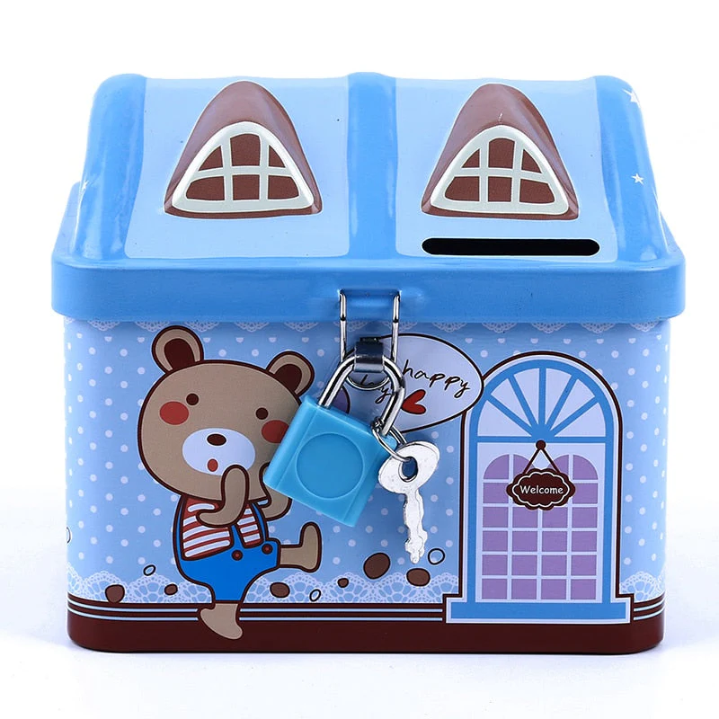 HULIANFU Small House Cute Piggy Bank Money Box Tinplate Saving Bank Best Gift For Children Money Saving Banks Gift - Deanwangkt