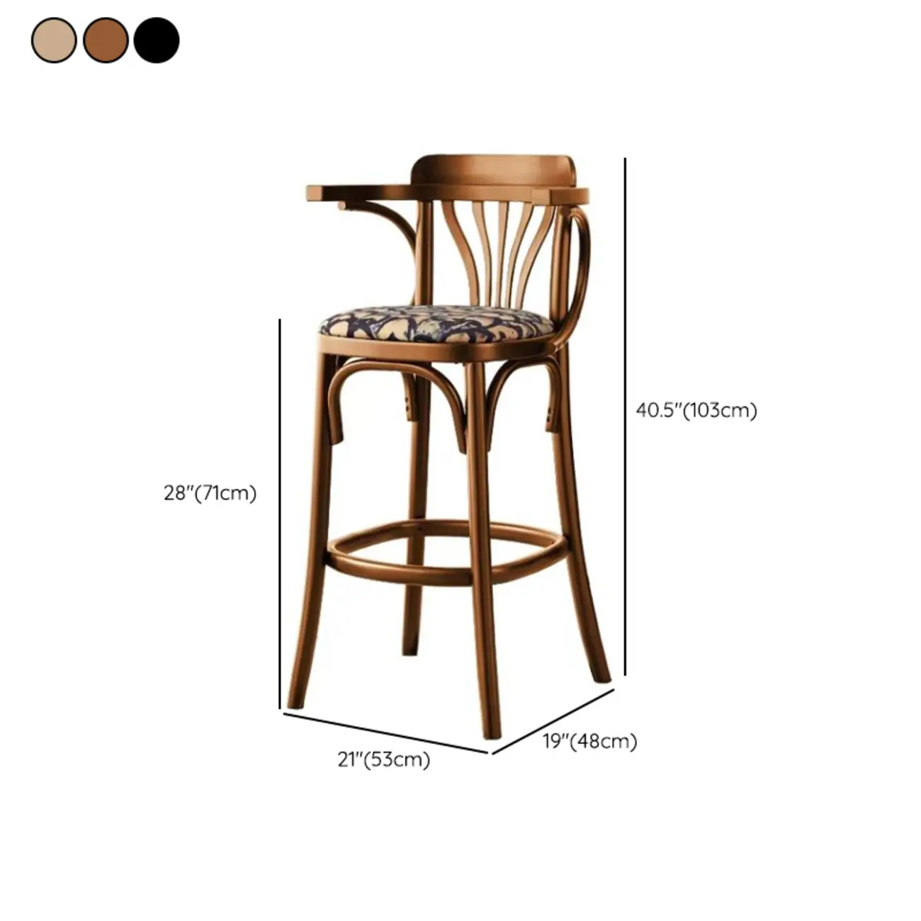 Mid-Century Wooden Round Upholstered Bar Stools with Back