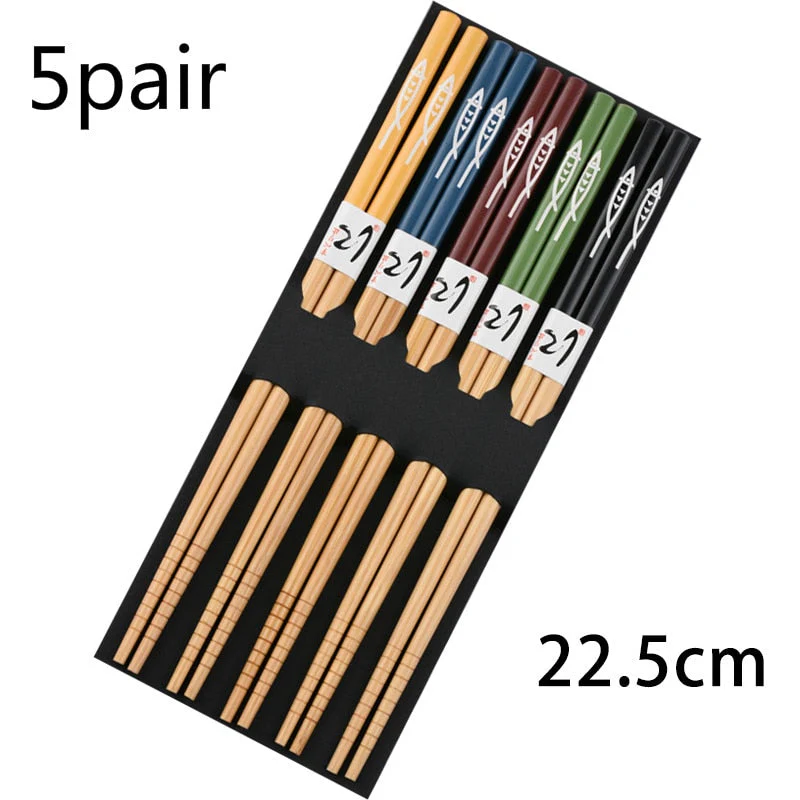 HULIANFU Reusable 5 Pair Set Handmade Bamboo Japanese Natural Wood Chopsticks Sushi Food Cat Flower Multi color Wooden Chop sticks - Deanwangkt