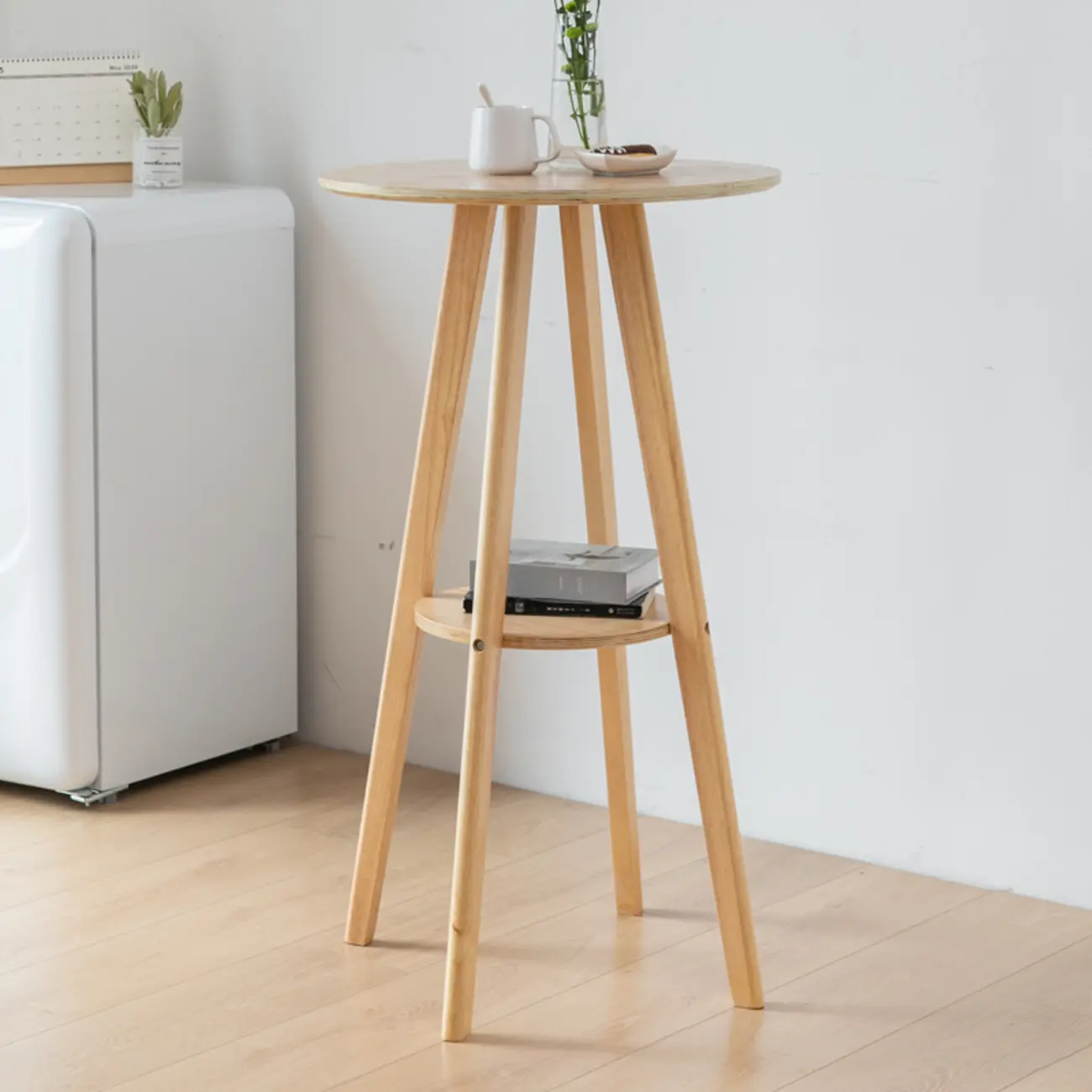 Nordic Wooden 36 inches Round Bar Table Set with Footrest