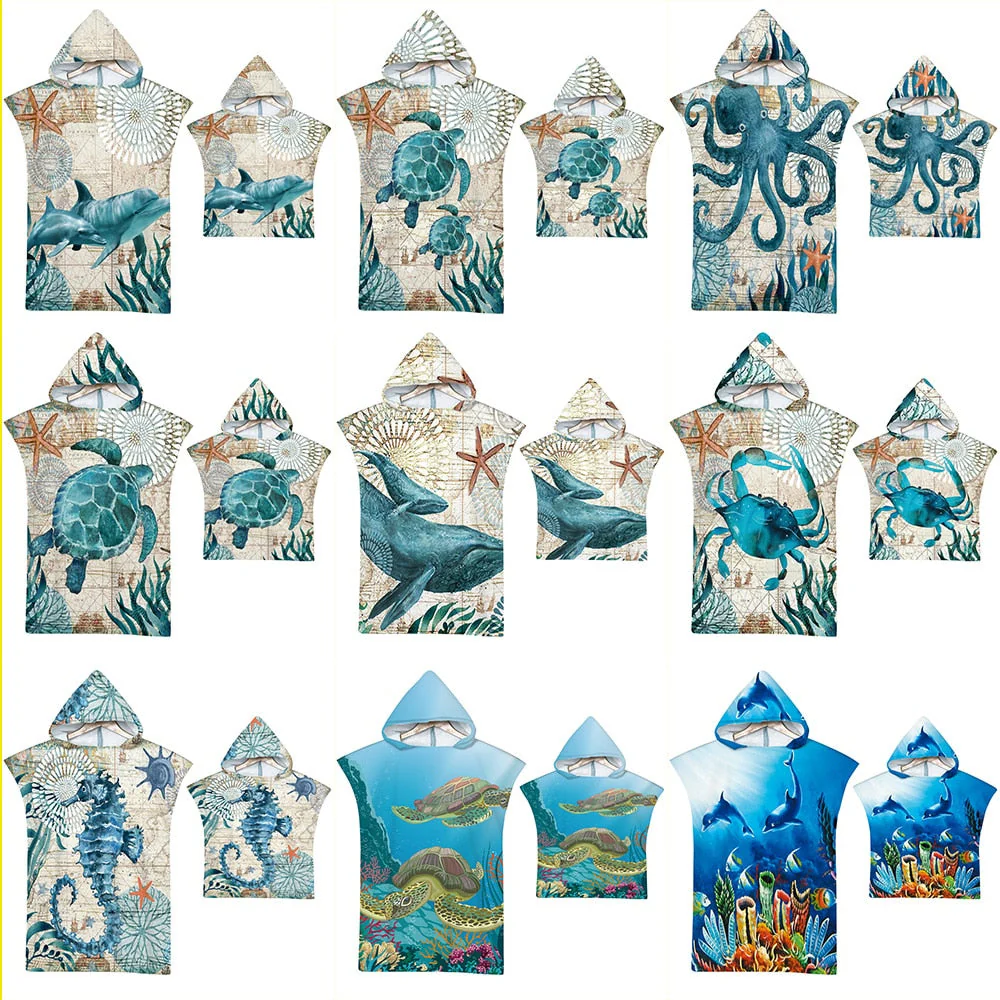 HULIANFU Sea Animals Hooded Beach Towel for Adult Kids Super Soft Childrens Beach Bath Towel Outdoor Poncho Bathrobe Towels - Deanwangkt