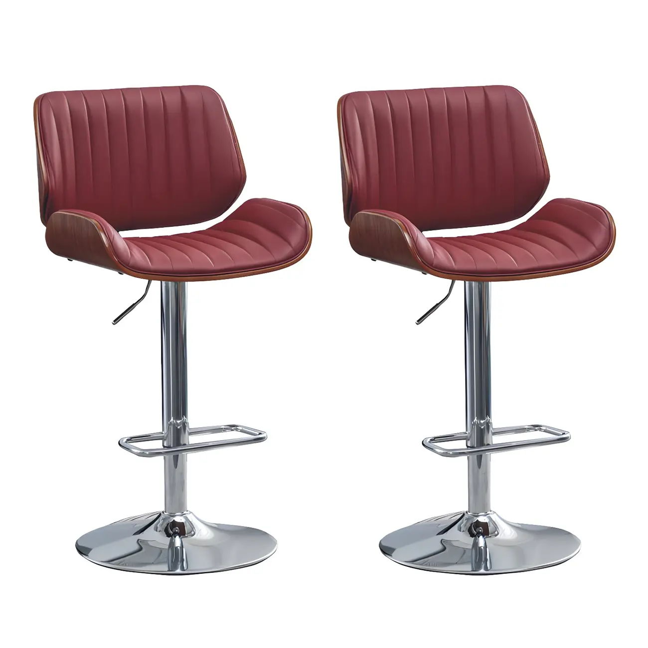 Elegant Wood Leather Red Swivel Adjustable Bar Stool